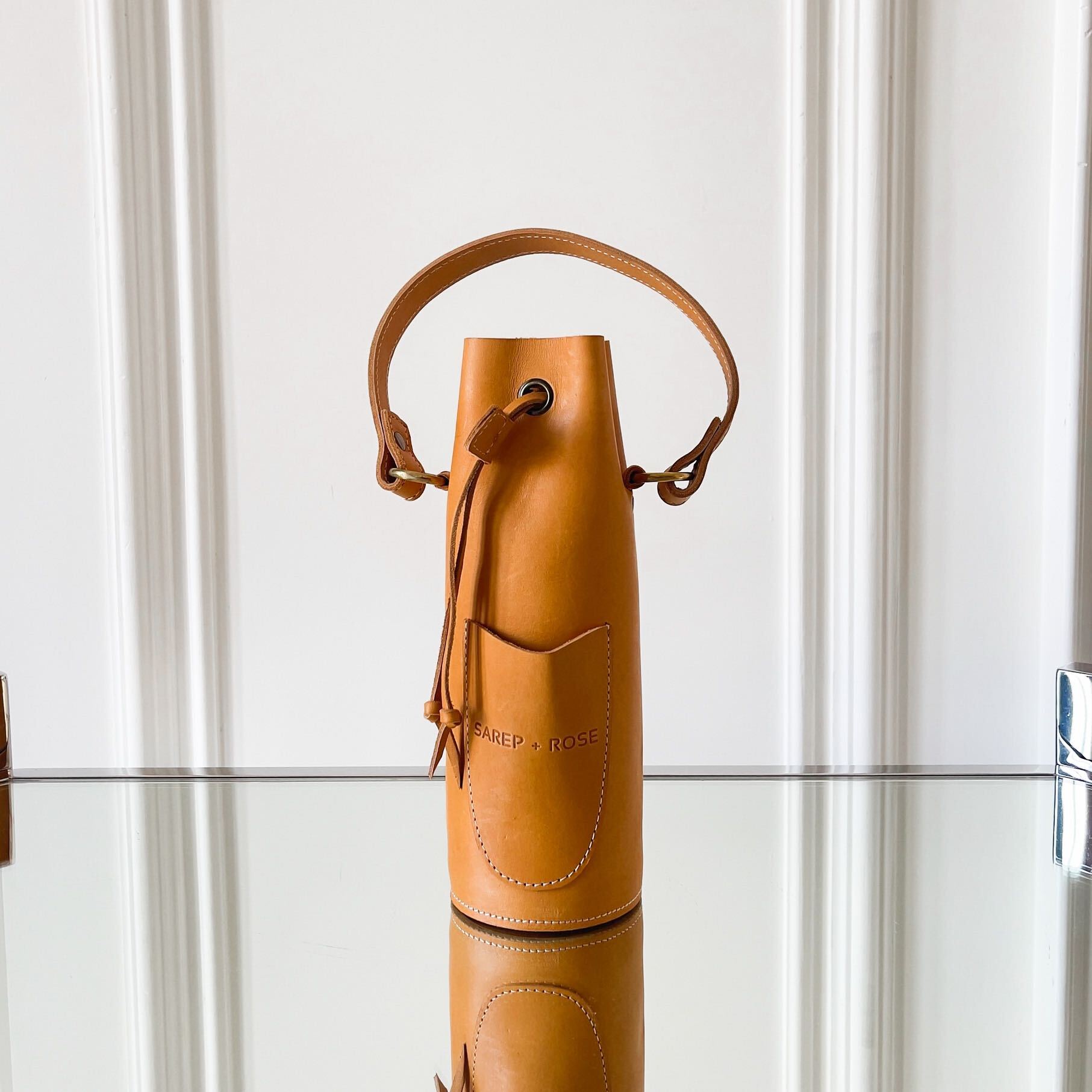 Leather Bottle Tote with Pocket - Main Image